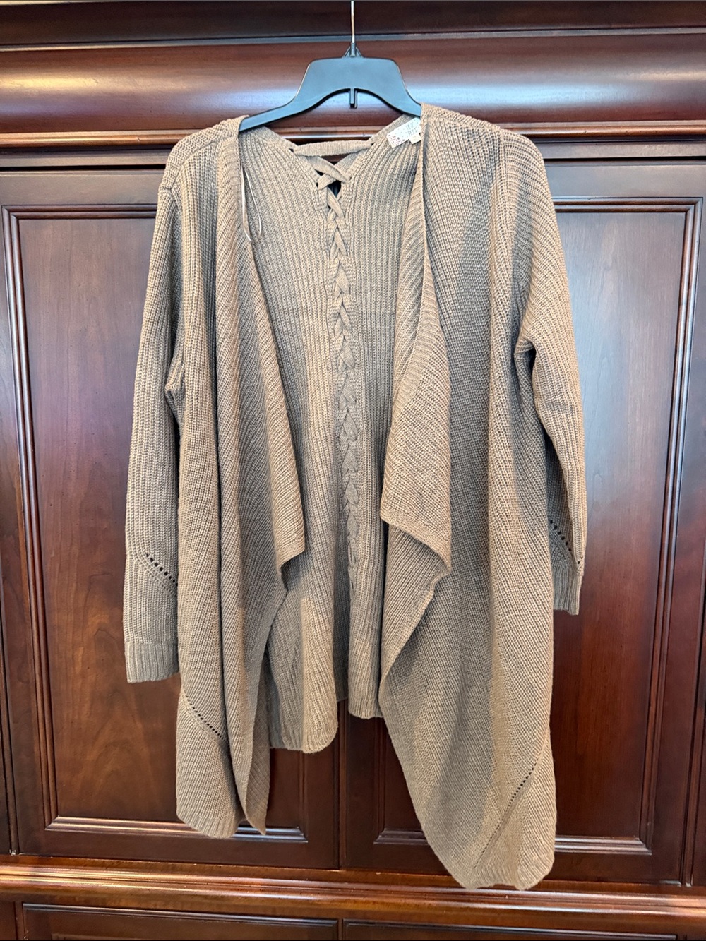 Pink Rose Taupe Open-Front Knit Cardigan